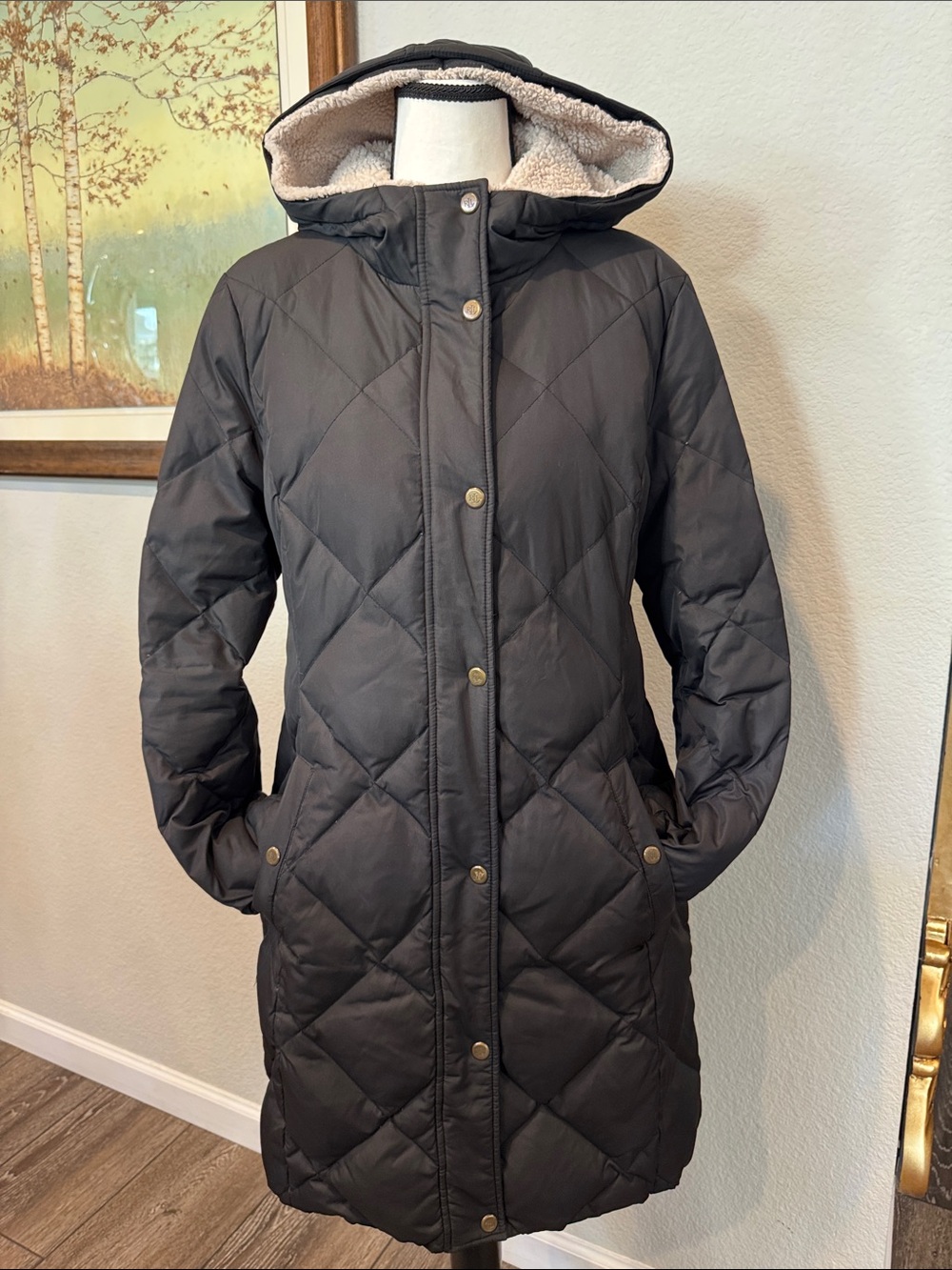 Authentic Ralph Lauren Black Quilted Hooded Puffer Coat